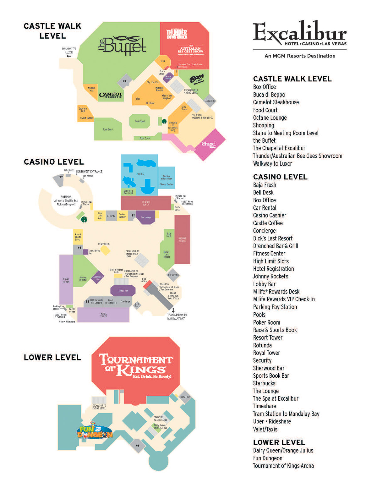 Excaliber Hotel Facility Map - Las Vegas